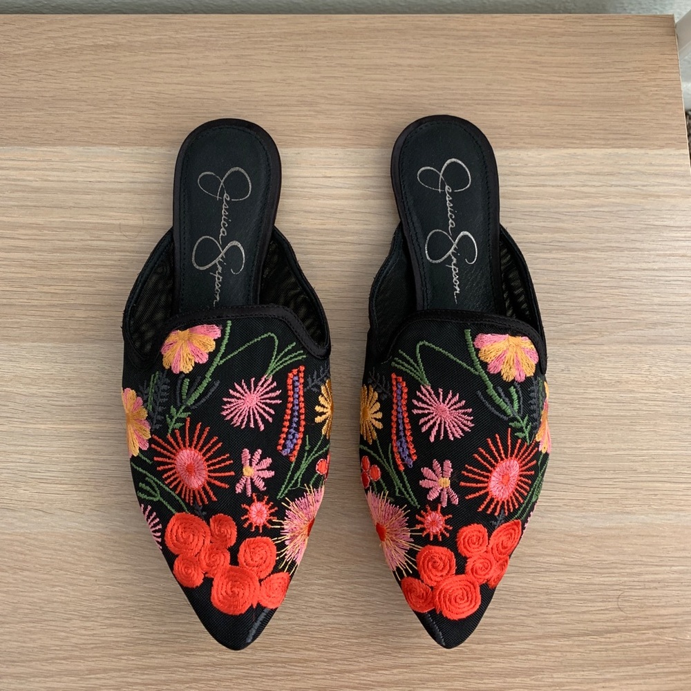Jessica Simpson floral mules